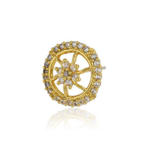 Gold Plated AD Stone Round Stud Earrings