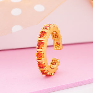 Fancy gold plated band ring with multiple square orange american diamonds (adjustable)