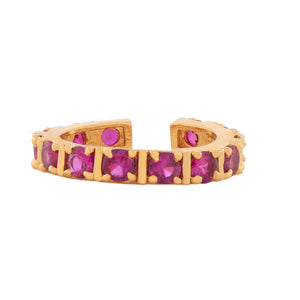 Fancy gold plated band ring with multiple square Pink american diamonds (adjustable)
