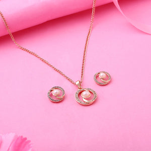 Rose Gold Pearl With Ad Stone Necklace