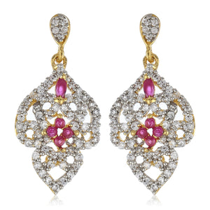 White & Pink AD Stone Drop Earrings