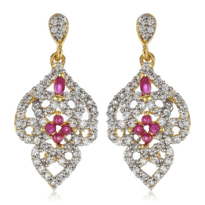 White & Pink AD Stone Drop Earrings