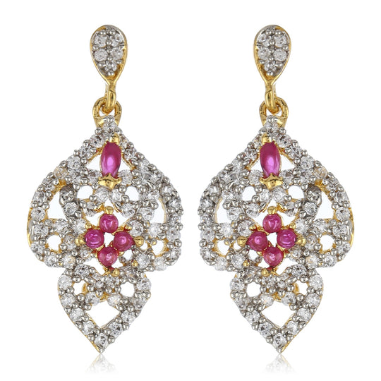 White & Pink AD Stone Drop Earrings