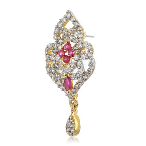 White & Pink AD Stone Drop Earrings