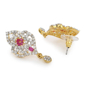 White & Pink AD Stone Drop Earrings