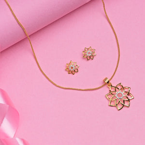 Estele 24 Kt Gold Plated Flower with American Diamonds Pendant Set