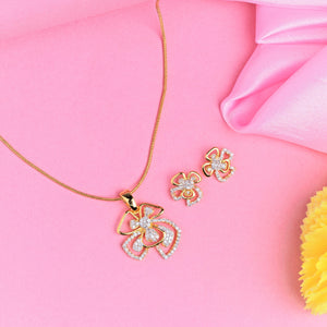Estele  Gold Plated American Diamond Flower Necklace Set for Women