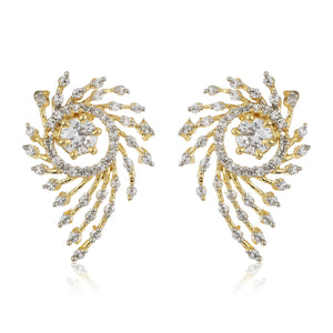 Gold Tone Plated White Ad Stone Stud Earrings