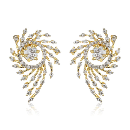 Gold Tone Plated White Ad Stone Stud Earrings