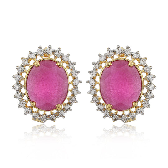 Round Pink Ad Stone Stud Earring