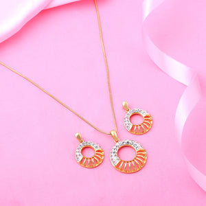 Estele 24 Kt Gold Plated Circular with Austrian Crystals Pendant Set for Women