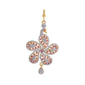 Estele Gold  Plated American Diamond Peacock Flower Dangle Earrings for women
