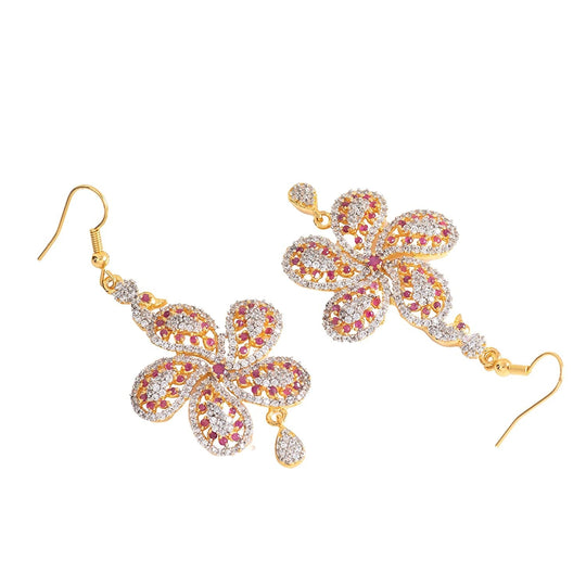 Estele Gold  Plated American Diamond Peacock Flower Dangle Earrings for women