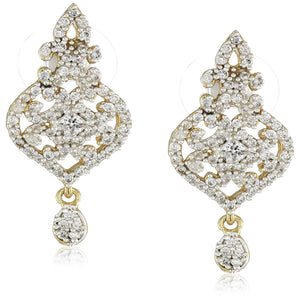 Estele Gold  Plated American Diamond Luxurious Damask  Drop Earrings for women