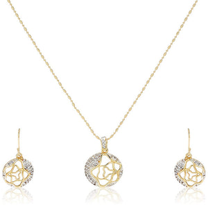 Estele  - Gold Plated American Diamond Circle with Flower Pendant Set
