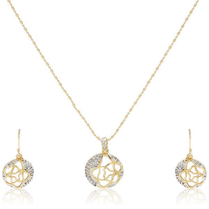 Estele  - Gold Plated American Diamond Circle with Flower Pendant Set
