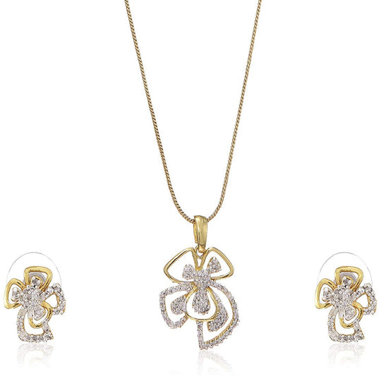 Estele  Gold Plated American Diamond Flower Necklace Set for Women