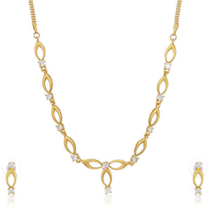 Estele 24 Kt Gold Plated Oval Halo American Diamond Necklace Set for Women
