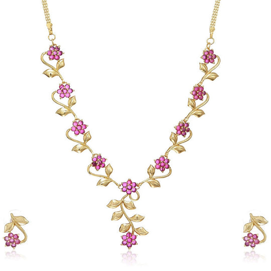Estele Gold Plated Ruby Traditional Necklace Jewellery Set for Women