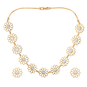 ESTELE - 24 CT GOLD PLATED Flower Diamond Necklace Set for Women