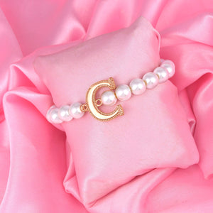 Estele Rose Gold Plated Classic "C" Letter Glass Pearl Bracelet for Women