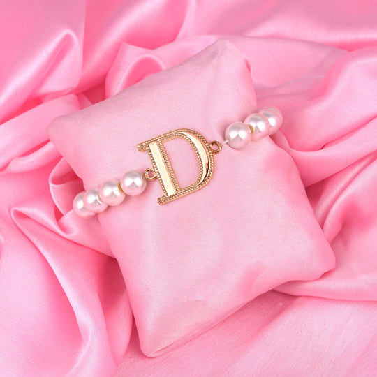 Estele Rose Gold Plated Dazzling "D" Letter Glass Pearl Bracelet for Women