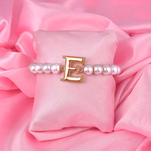 Estele Rose Gold Plated Elegant "E" Letter Glass Pearl Bracelet for Women