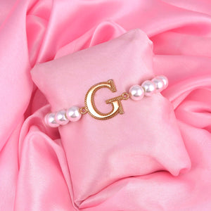 Estele Rose Gold Plated Glowing "G" Letter Glass Pearl Bracelet for Women