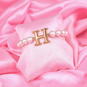 Estele Rose Gold Plated Heavenly "H" Letter Glass Pearl Bracelet for Women