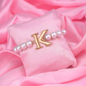 Estele Rose Gold Plated Kindly "K" Letter Glass Pearl Bracelet for Women