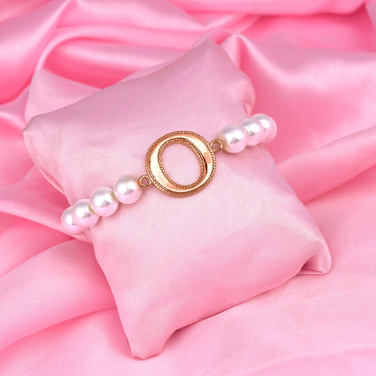 Estele Rose Gold Plated Opulent "O" Letter Glass Pearl Bracelet for Women