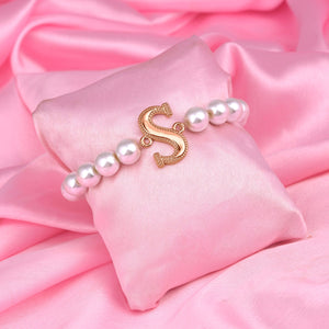 Estele Rose Gold Plated Stunning "S" Letter Glass Pearl Bracelet for Women