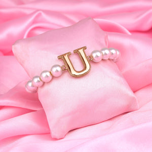 Estele Rose Gold Plated Unique "U" Letter Glass Pearl Bracelet for Women