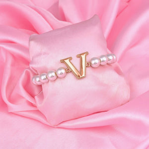 Estele Rose Gold Plated Versatile "V" Letter Glass Pearl Bracelet for Women