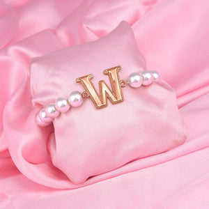 Estele Rose Gold Plated Wonderful "W" Letter Glass Pearl Bracelet for Women