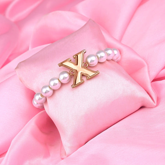 Estele Rose Gold Plated Distinctive "X" Letter Glass Pearl Bracelet for Women