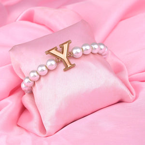 Estele Rose Gold Plated Beautiful "Y" Letter Glass Pearl Bracelet for Women