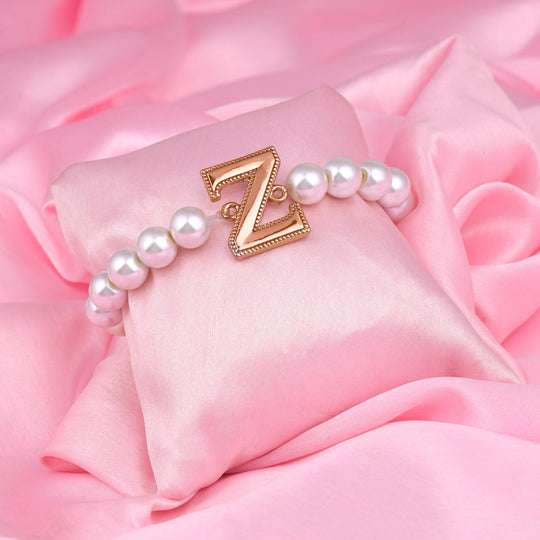 Estele Rose Gold Plated Zesty "Z" Letter Glass Pearl Bracelet for Women