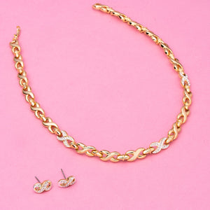 Estele 24 Kt Gold Plated Infinity Loops with Austrian Crystal Necklace Set for Women