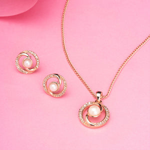 Rose Gold Pearl With Ad Stone Necklace