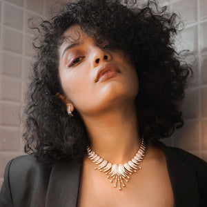 Modern Gold and silver plated Signature Starbust in Austrian Crystal Necklace Set