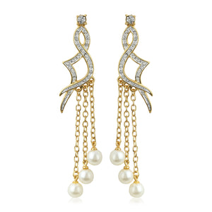 Hanging Glass Pearl Diamante Earrings