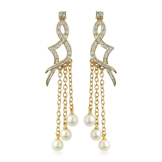 Hanging Glass Pearl Diamante Earrings