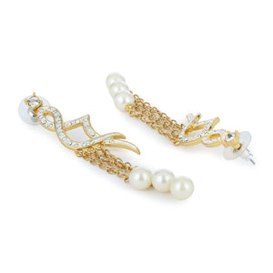 Hanging Glass Pearl Diamante Earrings