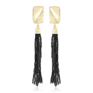 Black Beaded Tassel Earring