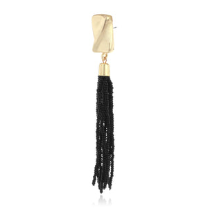 Black Beaded Tassel Earring