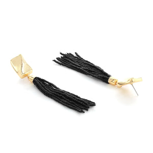 Black Beaded Tassel Earring