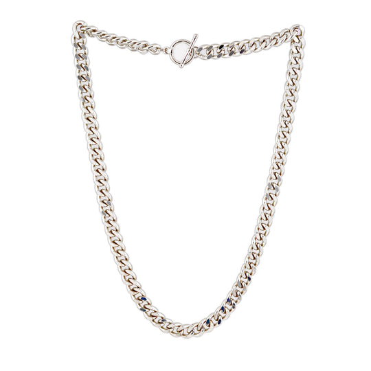 Estele Rhodium Plated Cuban Style Thick & Heavy Chain for Men with Toggle Bar