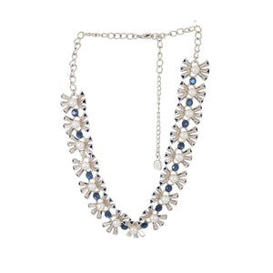 Estele Rhodium Plated Blue Marquise crystal enamel  Chain Necklaces
