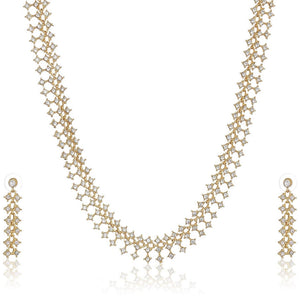 Estele 24 Kt Gold Plated Fancy CZ Necklace Set with American Diamonds for Women